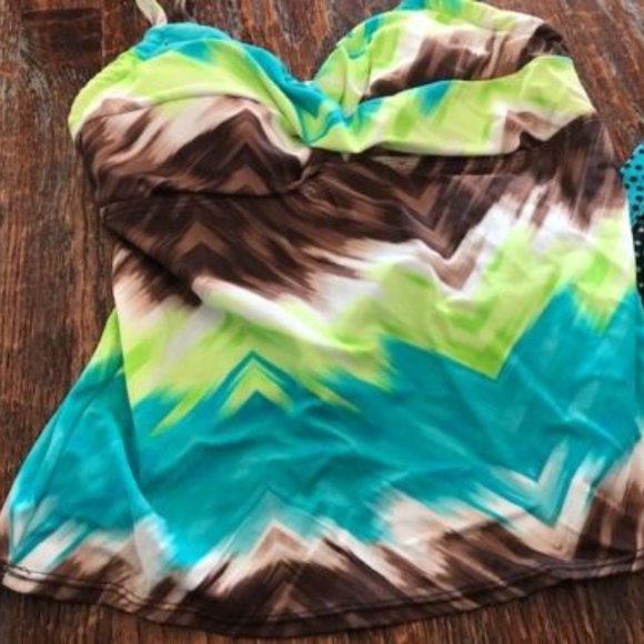 NWT * KIM ROGERS Swimsuit *Lime Brown Turquoise TANKINI Top + BIKINI Bottoms ~ S - Picture 2 of 7